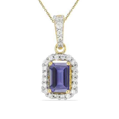 BUY NATURAL AMETHYST GEMSTONE 14K GOLD HALO PENDANT WITH WHITE DIAMOND